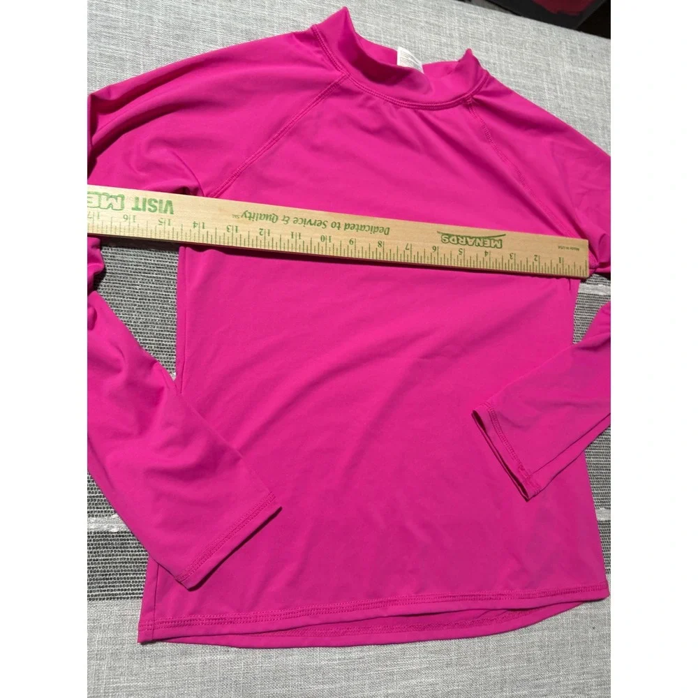 Lands End Kids Pink Long Sleeve Rash Guard Swim Shirt‎ L 10-12 Sun Protection